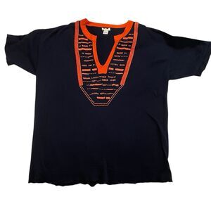 J.Crew Jenna Lyons ERA Orange Navy Blue Split Neck Embroidered Tunic Top Sz SM